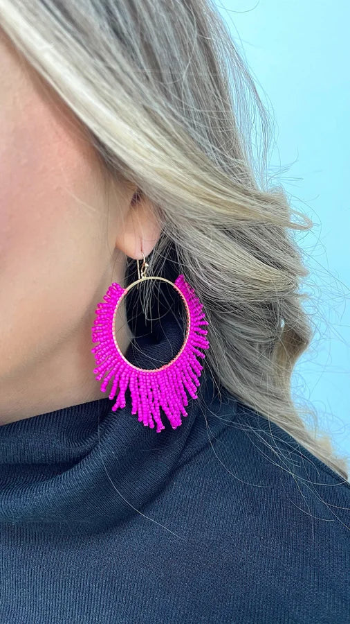 Hot pink fringe earrings deals