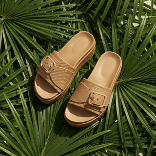Island Camel Raffia Buckle Platform Slide Sandal - Instyle Boutique