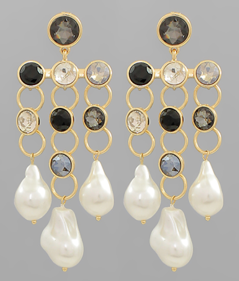 Lot - Pair, 14K Yellow Gold & Pearl Chandelier Earrings